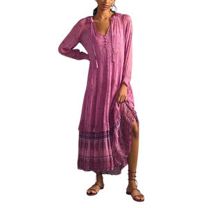 ANTHROPOLOGIE The Marais Size Small Purple Floral Chiffon Boho Tiered Maxi Dress